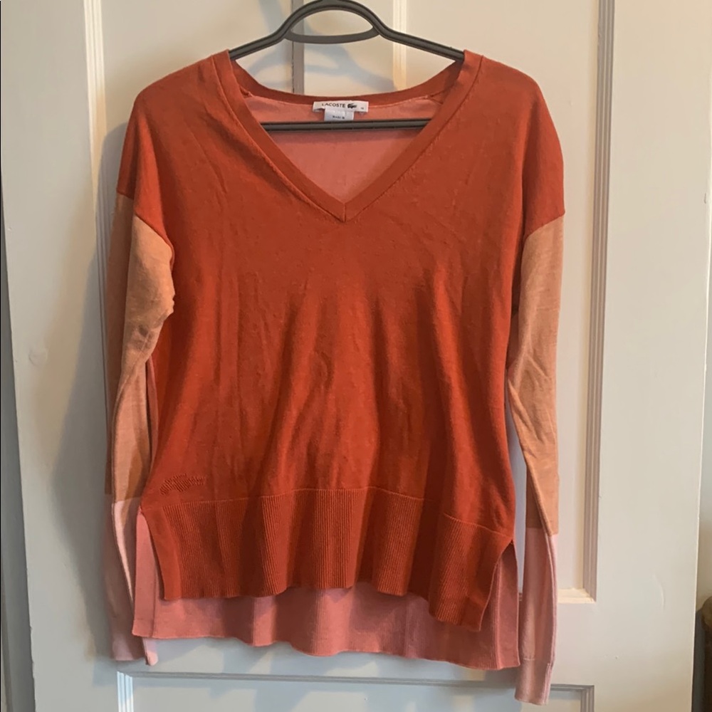 Lacoste Women V-Neck Layered Sweater in Rust and Blush